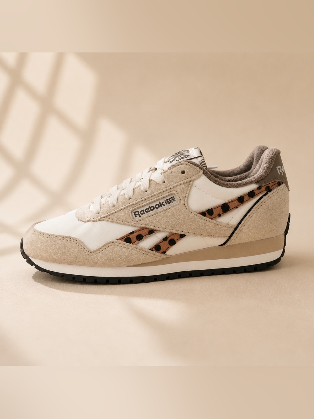 Reebok Women's Cream White Leopard-Print Accent Athletic Sneakers